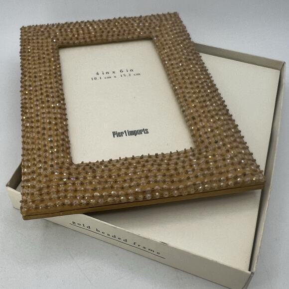 Vintage Pier 1 Gold Beaded Photo Frame 4x6 Sparkle Boho Glam NEW - Picture 4 of 7
